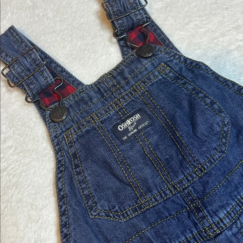 OshKosh B'gosh 3T‎ Youth Flannel Lined Denim Jean Vestbak Overalls Farm Western